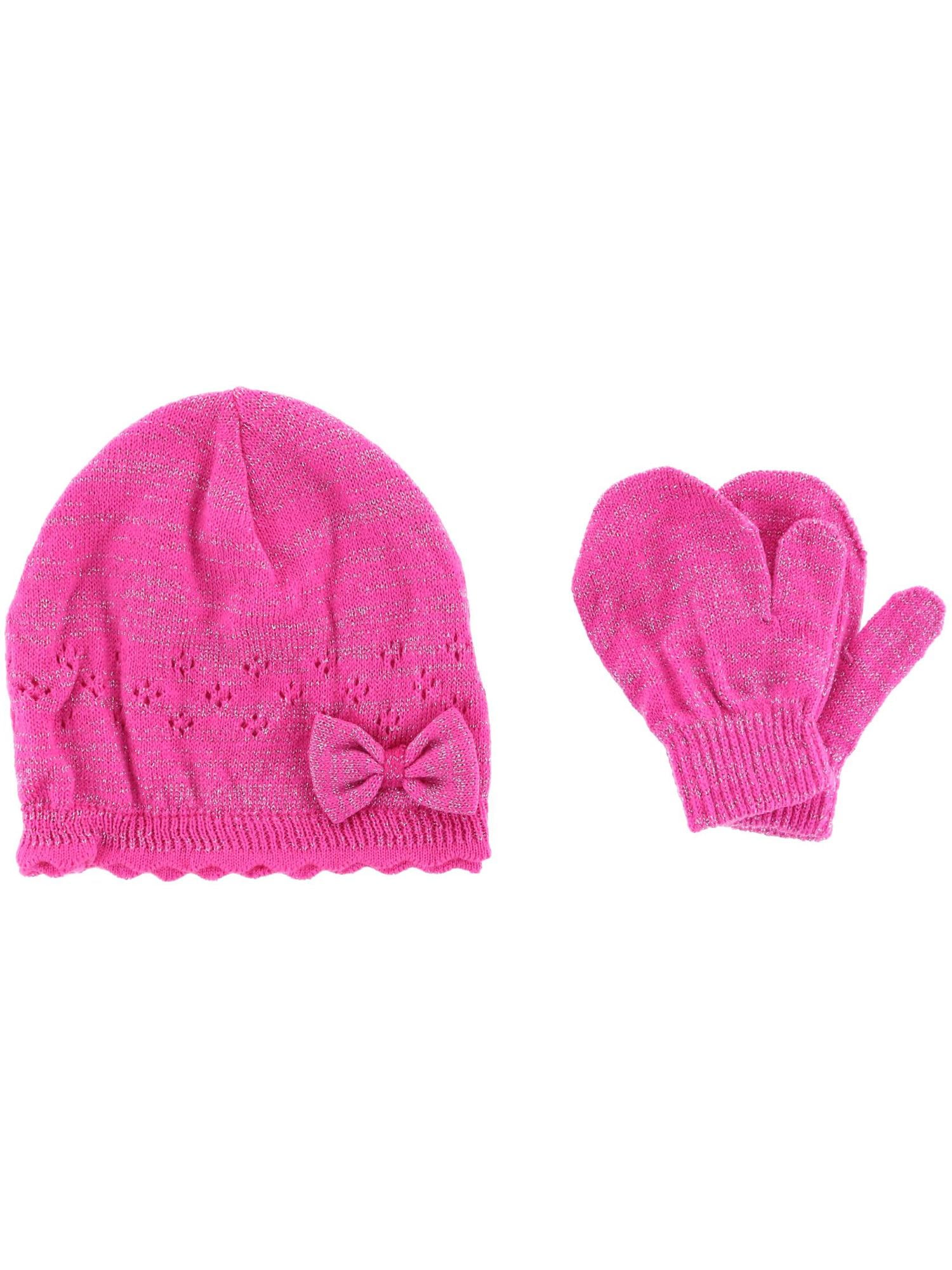 CTM Girl's Infant 02 Knit Beanie Hat with Bow and Mitten Set by Connex