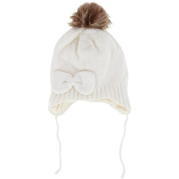CTM Girl's One Size Fits Most Knit Winter Beanie with Pom Bow and Ear Flaps