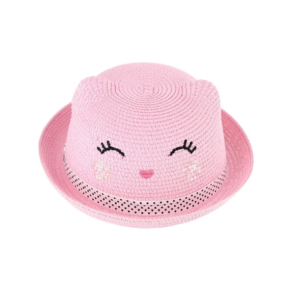 CTM Girl's Smiling Kitty Face Straw Sun Hat