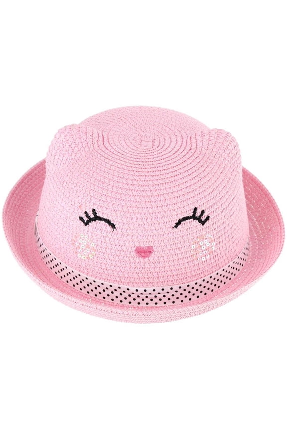 Girl's Smiling Kitty Face Straw Sun Hat