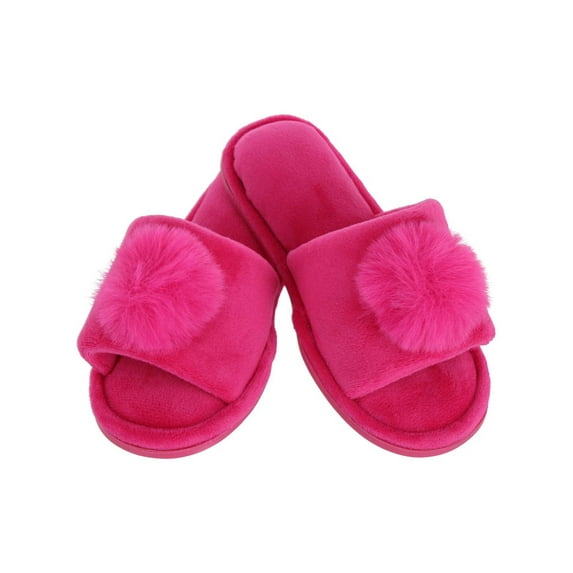 CTM Girl's Soft Pom Open Toe Slide Slippers