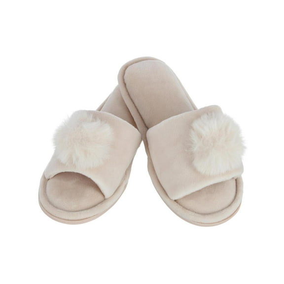 CTM Girl's Soft Pom Open Toe Slide Slippers