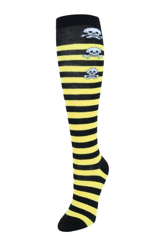 Gothic Skull Striped Knee-High Socks (1 Pair) (Women)