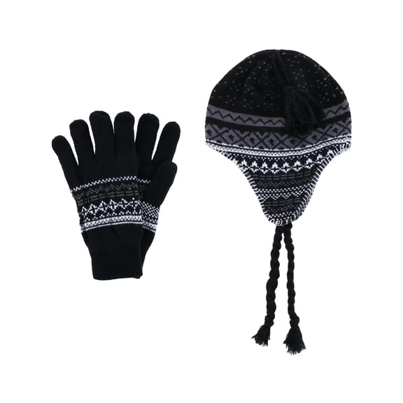 CTM  Heavy Knit Winter Pattern Helmet Hat and Glove Set (Men)