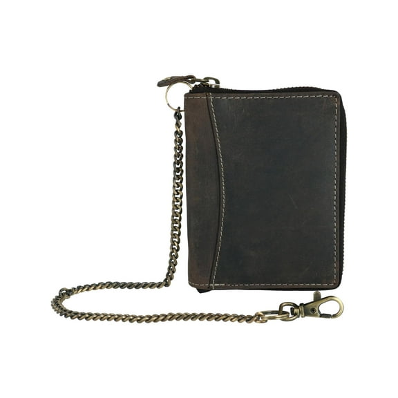 CTM  Hunter Leather Zip-Around Bifold Chain Wallet (Men)