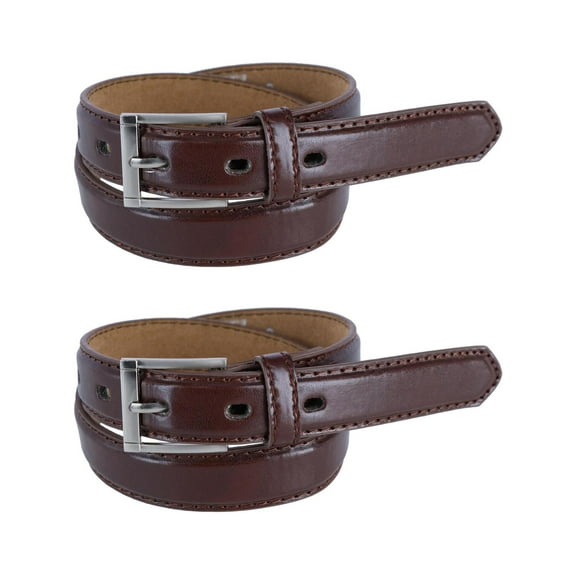 CTM Kid's Leather 1 inch Dress Belt with Square Buckle (Pack of 2)