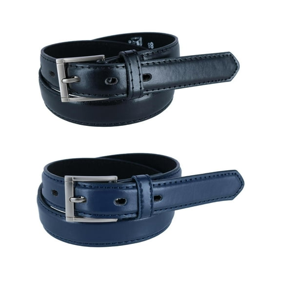 CTM Kid's Leather 1 inch Dress Belt with Square Buckle (Pack of 2)