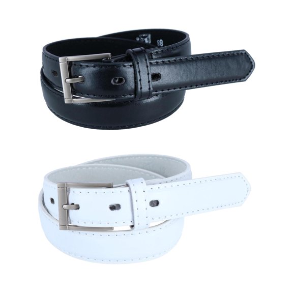 CTM Kid's Leather 1 inch Dress Belt with Square Buckle (Pack of 2)