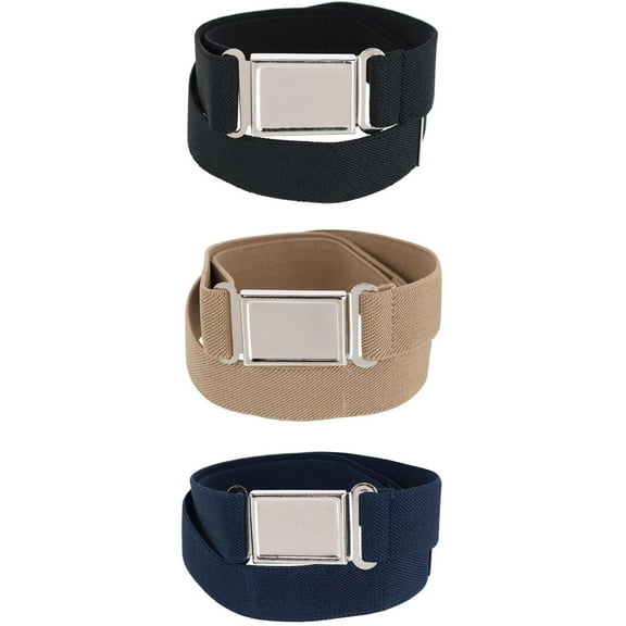 CTM Kids' Adjustable Elastic Belt with Magnetic Buckle (Pack of 3 Colors)