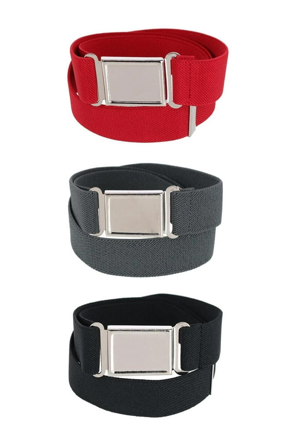 Kids' Adjustable Elastic Belt with Magnetic Buckle (Pack of 3 Colors)