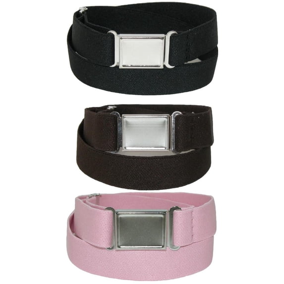 CTM Kids' Elastic Stretch Belt with Magnetic Buckle (Pack of 3 Colors)