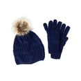 thumbnail image 1 of CTM  Knit Beanie Hat with Pom and Matching Gloves Set (Women), 1 of 1