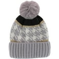 thumbnail image 1 of CTM  Knit Houndstooth Pattern Winter Beanie Hat with Pom (Women), 1 of 3