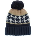 thumbnail image 1 of CTM  Knit Houndstooth Pattern Winter Beanie Hat with Pom (Women), 1 of 3