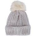 thumbnail image 1 of CTM  Knit Winter Beanie with Cuff and Synthetic Fur Pom (Women), 1 of 4