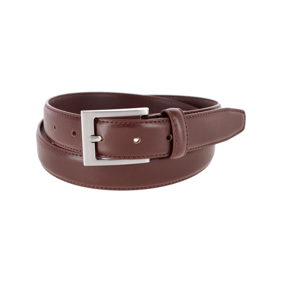 CTM Basic Dress Belt 1 1/8 Inch Leather Silver Buckle (Men)