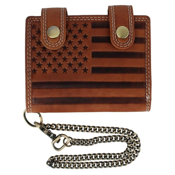 CTM  Leather American Flag Bifold Chain Wallet with Snap Closure (Men)