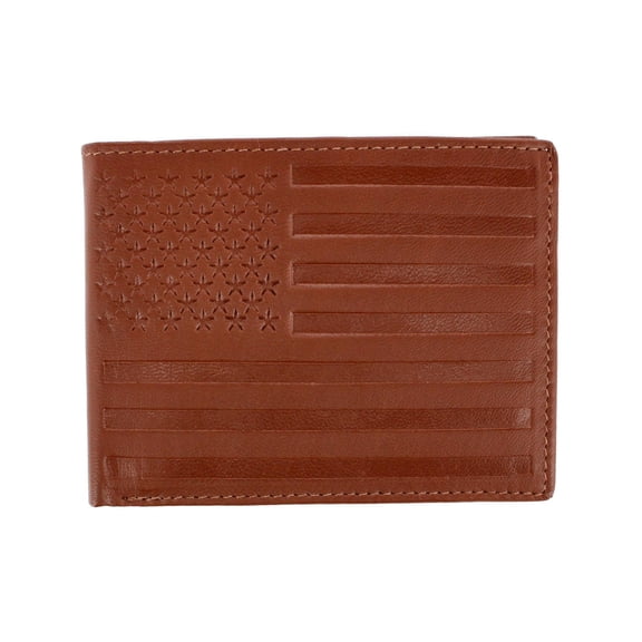 CTM Leather American Flag Embossed Bifold Wallet (Men)