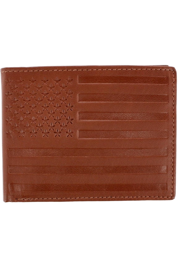 Leather American Flag Embossed Bifold Wallet (Men)