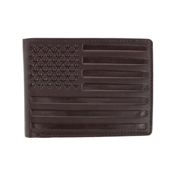 CTM Leather American Flag Embossed Bifold Wallet (Men)