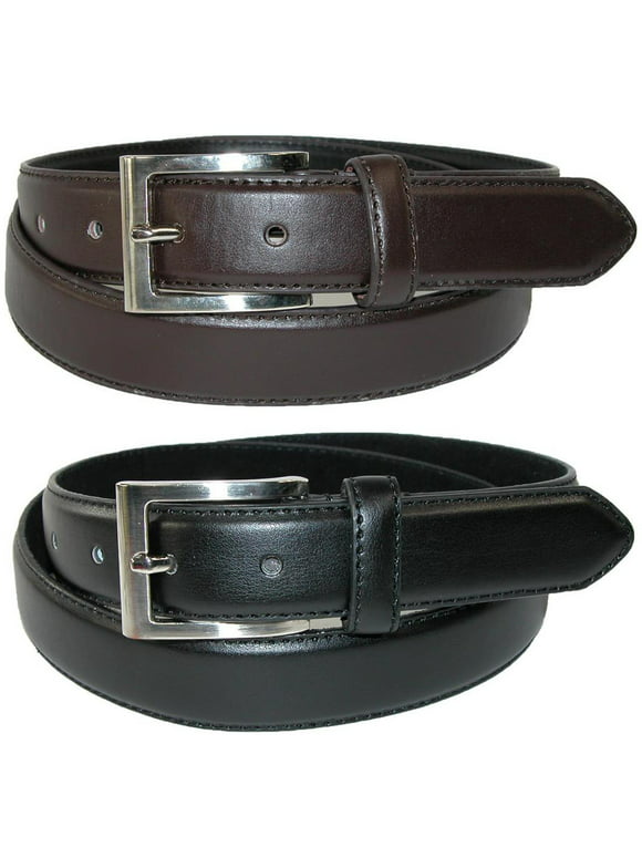 CTM  Leather Basic Dress Belt with Silver Buckle (Pack of 2 Colors) (Men)