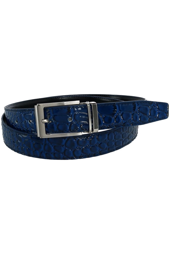 Leather Croc Print Dress Belt with Clamp On Buckle