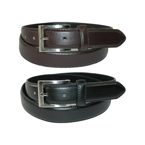 CTM  Leather Dress Belt with Silver Buckle (Pack of 2) (Men Big & Tall)