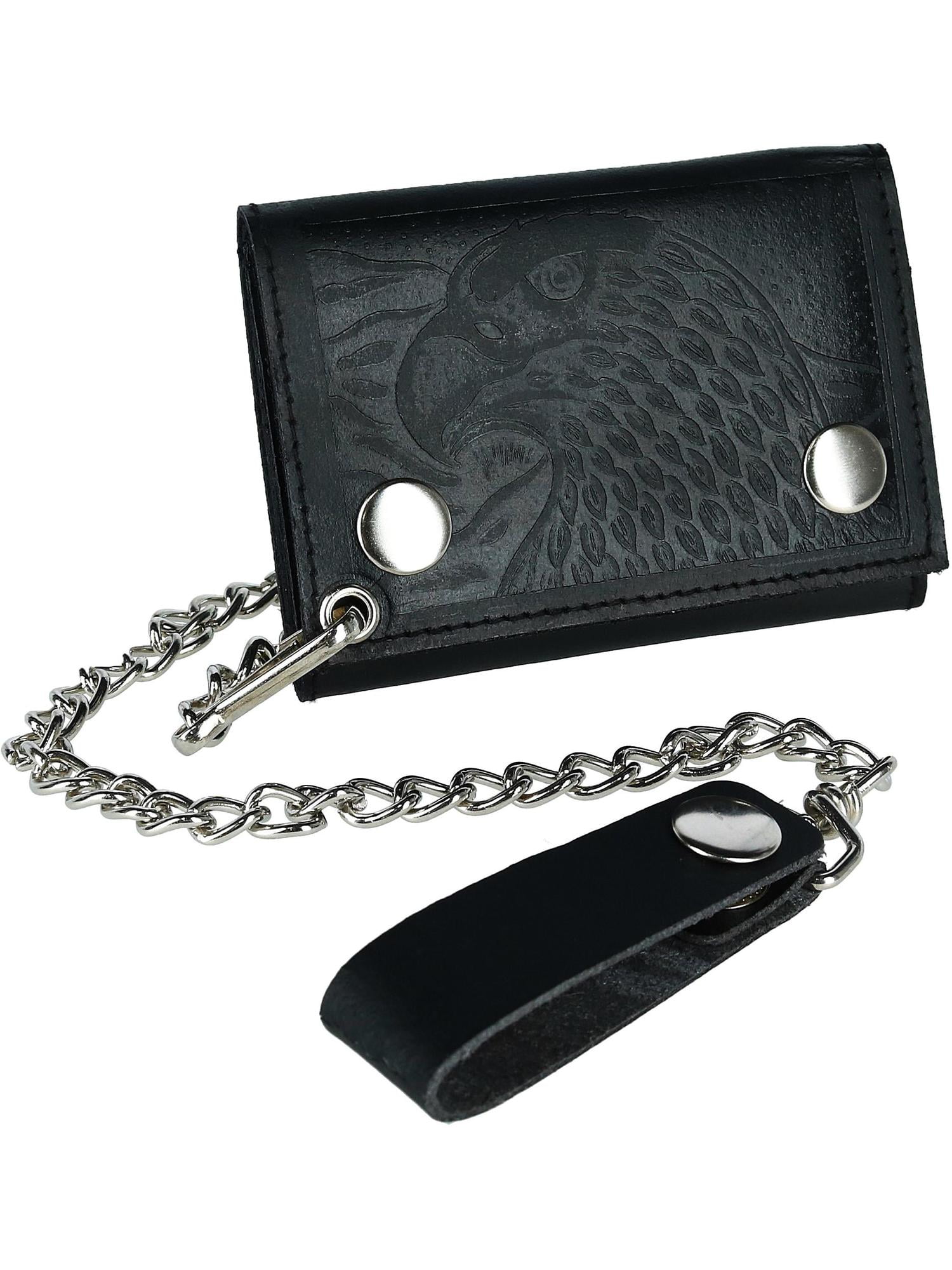CTM Leather Eagle Imprint Trifold Chain Wallet (Men)