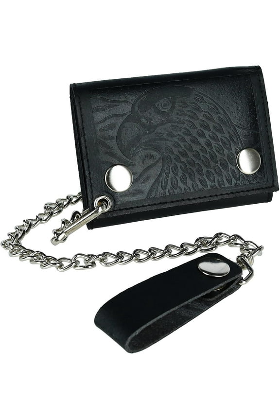 Leather Eagle Imprint Trifold Chain Wallet (Men)