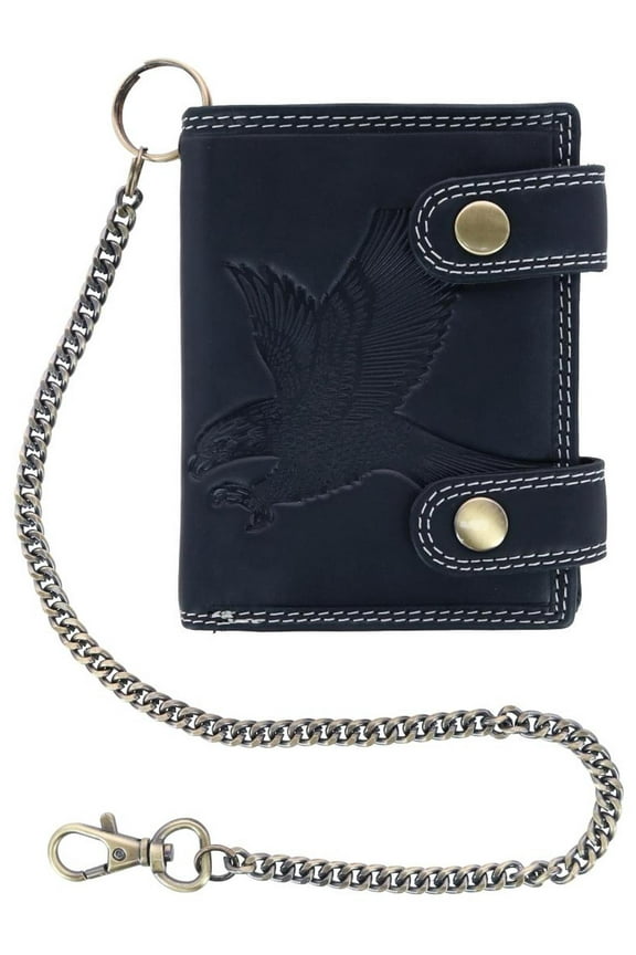 Leather Eagle RFID Zip Around Chain Wallet (Men)
