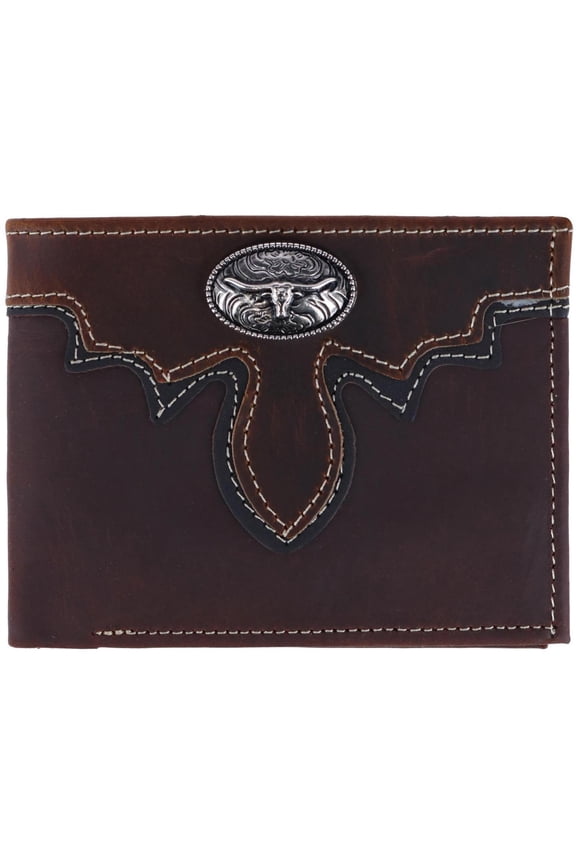 Leather Longhorn Concho Bifold Wallet (Men)