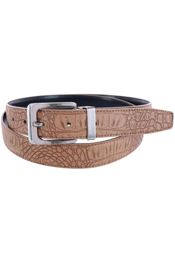 Leather Matte Reversible Croc Print Clamp on Buckle Belt