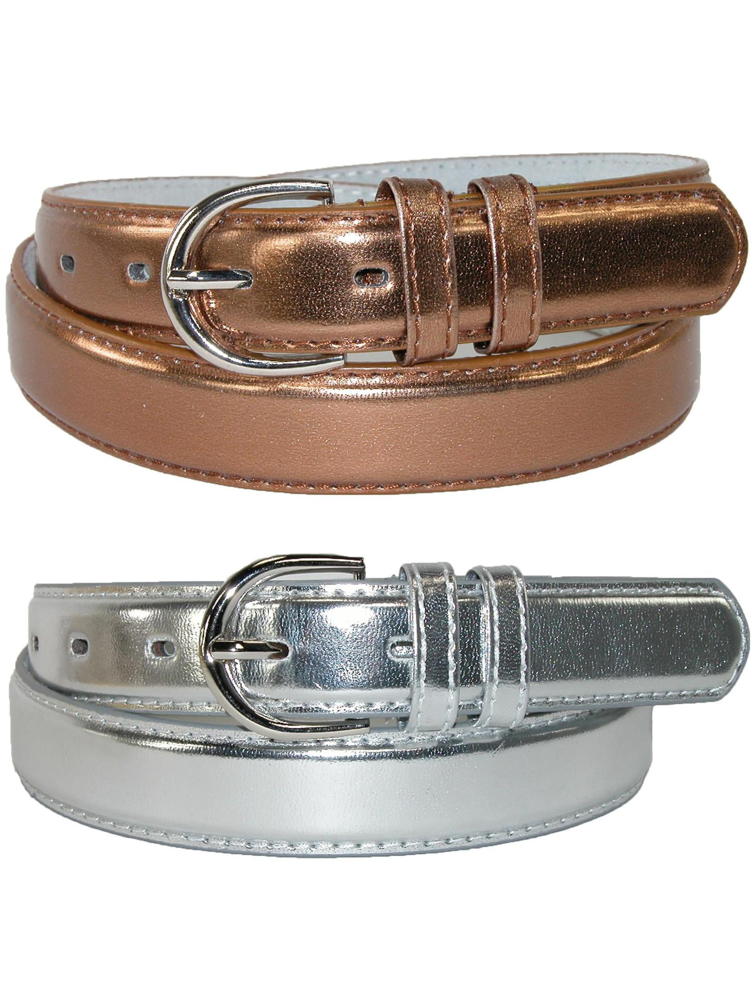 CTM 1 1/8 Inch Wide Leather Metallic Dress Belt (Pack of 2  display picture 3