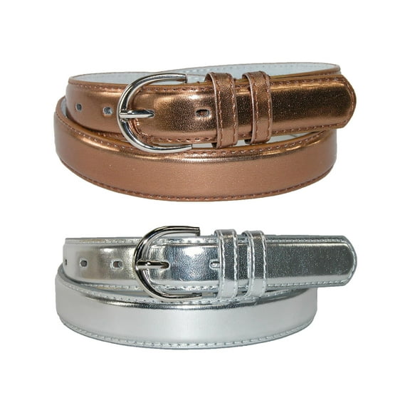 CTM  1 1/8 Inch Wide Leather Metallic Dress Belt (Pack of 2 Colors) (Women)