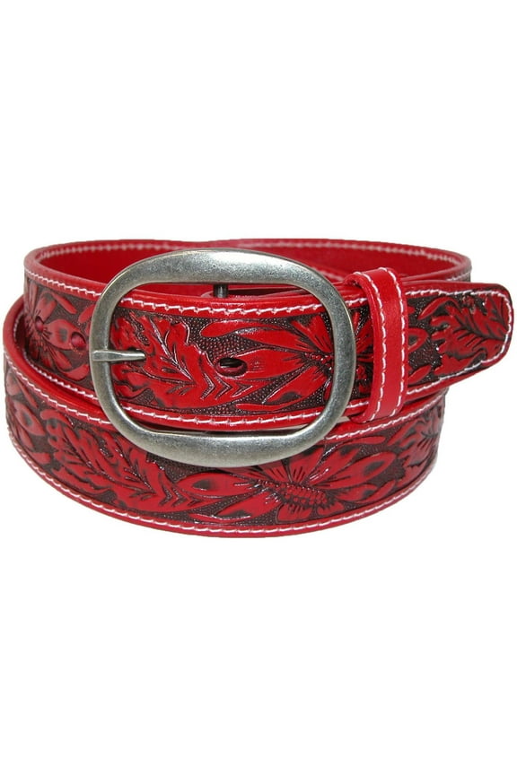 Leather Western Embossed Belt with Removable Buckle