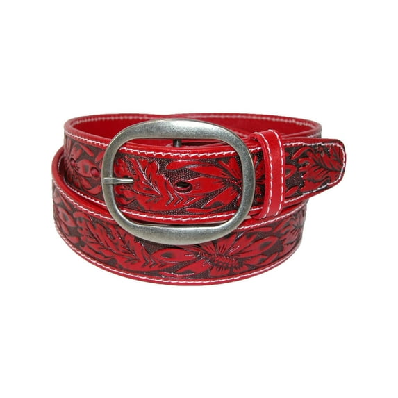 CTM Leather Western Embossed Belt with Removable Buckle