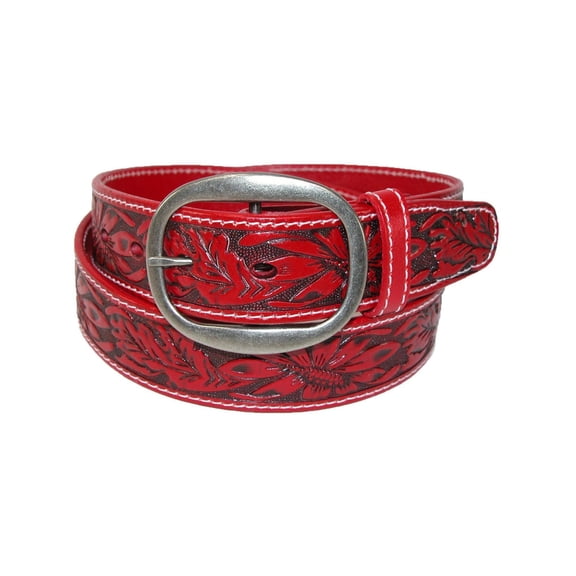 CTM Leather Western Embossed Belt with Removable Buckle