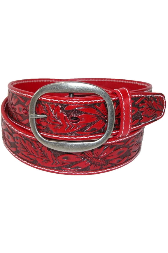 Leather Western Embossed Belt with Removable Buckle
