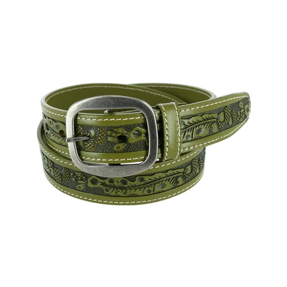 CTM Leather Western Embossed Belt with Removable Buckle