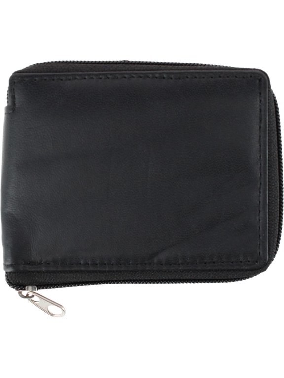 Leather Zip-Around Bifold Wallet with Coin Pocket