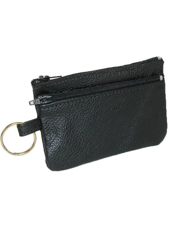 Leather Zipper Card Case and Coin Change Holder Wallet