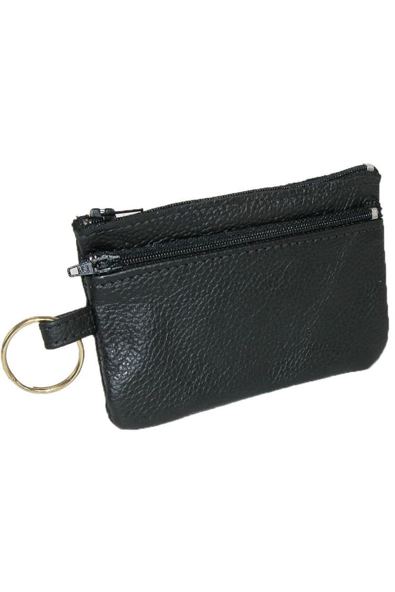 Leather Zipper Card Case and Coin Change Holder Wallet
