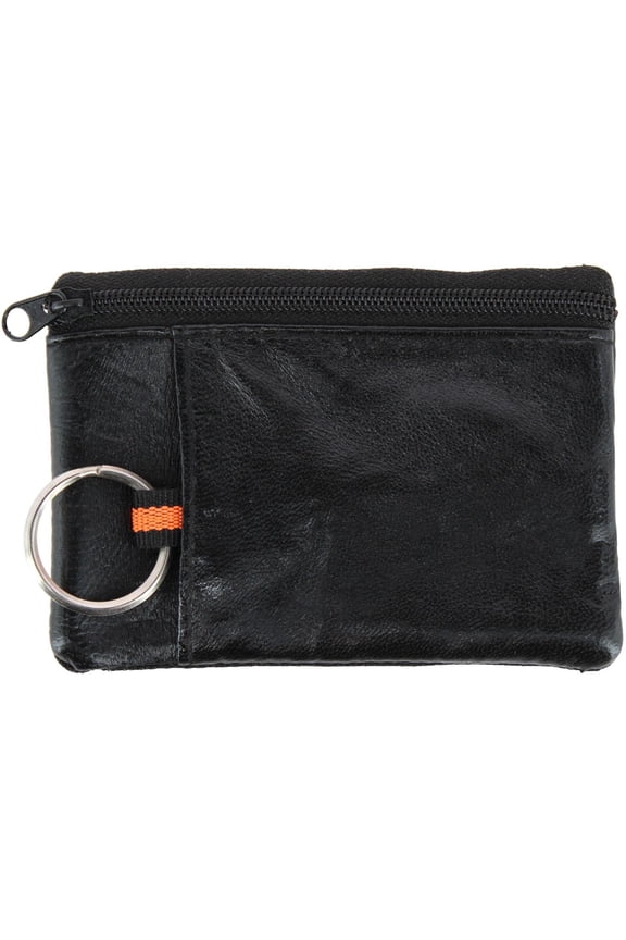Leather Zipper RFID Coin Pouch Wallet with ID Window & Key Ring
