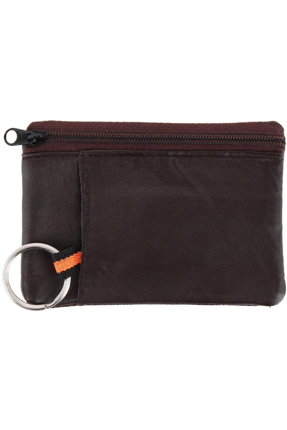 Leather Zipper RFID Coin Pouch Wallet with ID Window & Key Ring