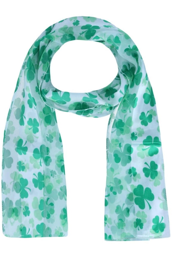 Lightweight Satin St. Patrick's Clover Leaf Print Scarf (Women)