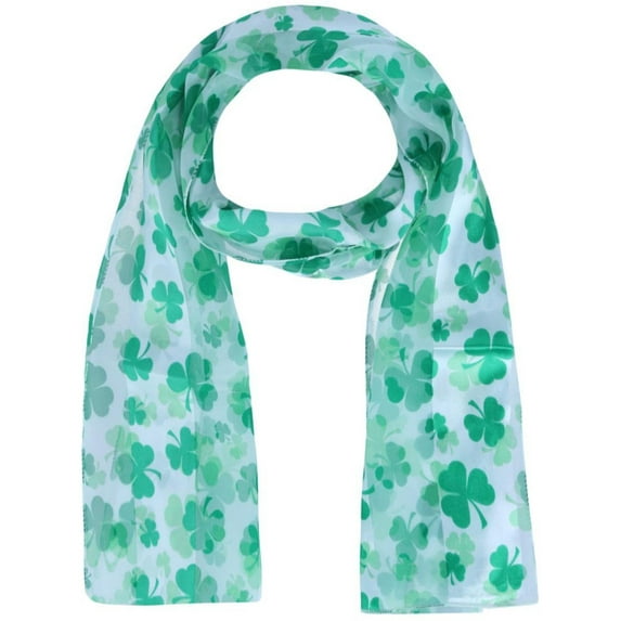 CTM Lightweight Satin St. Patrick's Clover Leaf Print Scarf (Women)
