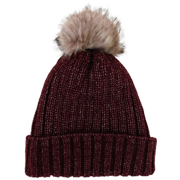 CTM  Metallic Shimmer Winter Knit Lined Beanie with Pom (Women)