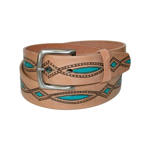 CTM  Oil Tanned Leather Belt with Embossed Turquoise Accents (Men)