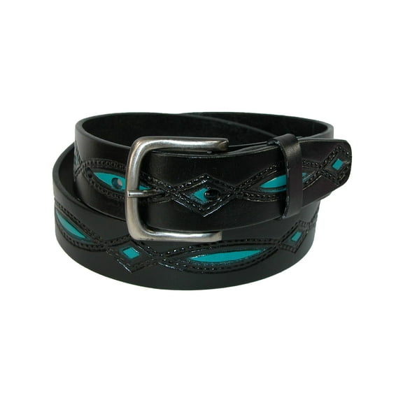 CTM Oil Tanned Leather Belt with Embossed Turquoise Accents (Men)