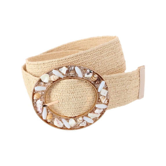 CTM One Size Raffia Stretch Belt with SeaShell Buckle (Women)